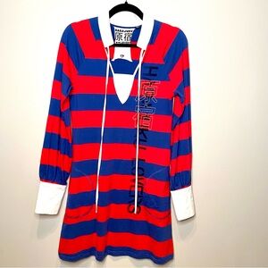 Harajuku Lovers Red and Blue Striped Long Sleeve Dress, Size Medium